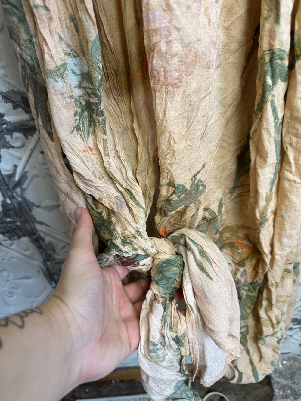 TK for anthropologie Boho watercolor tropical Beige Floral Slip Dress - Picture 4 of 7